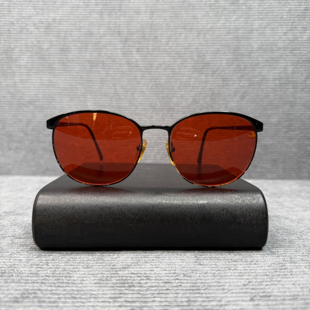 Perry Ellis Vintage Round Y2K Sunglasses Black Metal Orange Lens Japan 57-17 145